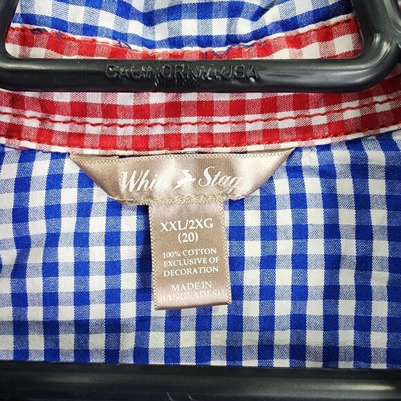 Womens White Stag Blue Gingham Shirt Button Up Penguin Embroidery Size XXL - Picture 4 of 8